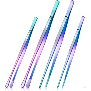 Grayrocks Eco-Friendly CE/EU Certified Cooking Tweezers Tongs 4-Piece Set 12-Inch Rainbow Curved Stainless Steel <b>Utensils</b> - Product Image 1