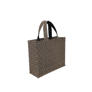 Bolsa de compras de arpillera de yute teñida impresa biodegradable y personalizada ecológica con mango automático - Product Image 1