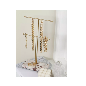 ชั้นวางเครื่องประดับต่างหูทองเหลืองสีทองพร้อมฐานหินอ่อนและขัดเงาทำด้วยมือ - Product Image 3