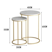 Table basse moderne en fer avec plateau en marbre, finition thermolaquée, design réglable, taille et forme personnalisables pour l'ameublement de la maison
