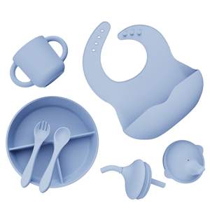 Vendita calda in Silicone per bambini stoviglie 5 in 1 <span class=keywords><strong>Set</strong></span> 100% per uso alimentare BPA Free per l'alimentazione del bambino in Silicone stoviglie <span class=keywords><strong>Set</strong></span> di posate - Product Image 1