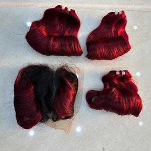 เด้งดึ๋งสองชั้นแบบสุดเฉดไวน์แดงทำจากหนังกำพร้าต่อผมมนุษย์ชาวเวียดนาม - Product Image 6