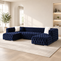 Juego de Sofás Seccionales Extensibles Chesterfield en Forma de L, Tapizados en Terciopelo, Rellenos de Esponja, Muebles para Sala de Estar