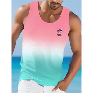 Drôle cocotier motif débardeurs pour hommes coloré dégradé plantes 3D imprimé t-shirts été décontracté ample rue o-cou gilet haut - Product Image 3