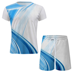 Conjunto de ropa deportiva de 2 piezas con diseño abstracto azul Impresión por sublimación Conjunto de ropa deportiva para hombres con pantalones cortos de impresión completa - Product Image 1