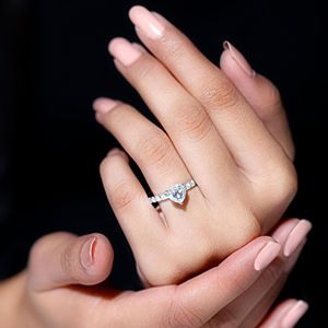 Heart Shape Moissanite <b>Solitaire</b> Engagement <b>Ring</b> with Side Stones, 925 Sterling <b>Silver</b> - Product Image 3