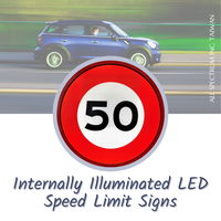 Rambu Lalu Lintas LED Tenaga Surya AllSpec, Lampu LED Putih Hangat Warna Merah Diameter 670mm Bentuk Kustom, KECEPATAN TERBATAS 50 Jalan Raya