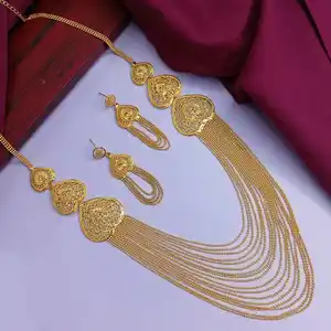 Indiase Etnische Sieraden Set Meerlagige Bal Ketting Ketting Met Bengelen Oorbel Bruiloft Indian Fabrikant Ketting Set Voor Vrouwen