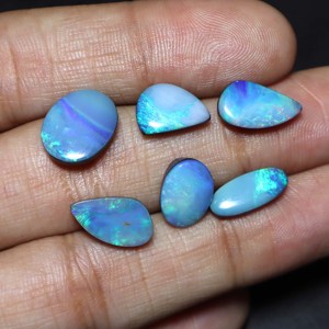 6 Piece 14 Carat Australian Opal Doublet Cabochon Blue <b>Fire</b> Opal Doublet Natural Australian Opal for Jewelry Making - Product Image 2