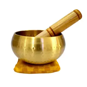 Unique Design Hammered Brass Singing Bowl For Stress Relief Meditation And Cushion Medium Gold Color meditation bowl for peace