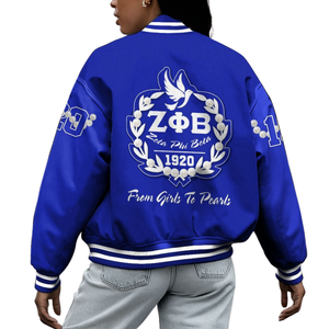 Veste universitaire Zeta Phi Beta 1920 bleu et blanc, patch en chenille de sororité, ZPB, vie grecque - Product Image 3