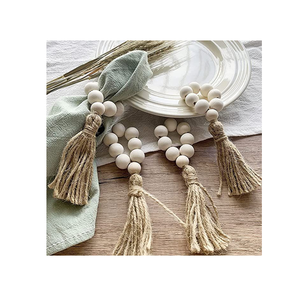 Perles en bois rustiques gland corde anneau de serviette perles rondes couleur originale corde de chanvre boucle de serviette 4 pièces au meilleur prix - Product Image 6