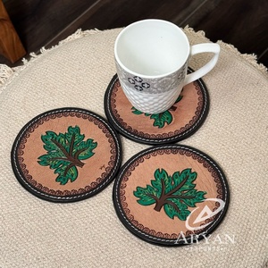 Ensemble de sous-verres en cuir de luxe usiné à la main en cuir véritable supports de haute qualité décoration de Table à la maison pour boissons café bière - Product Image 1