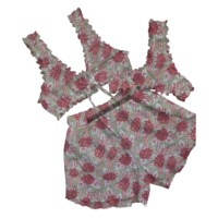 Conjunto de Lencería Sexy de 3 Piezas, Brasier, Ropa Interior Femenina, Conjunto de Brasier, Bragas y Pantalones Cortos con Tela 100% Algodón, Estampado a Mano