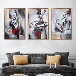 Ensemble de toiles imprimées élégantes : œuvres d'art de musiciens pour votre salle de musique, 3 pièces : encadrement doré - Product Image 1