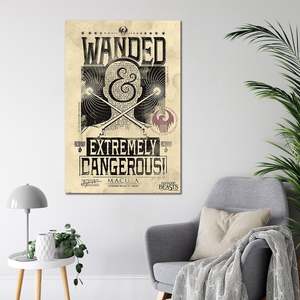 Affiche de style moderne Les Animaux Fantastiques, motif Wanded et extrêmement dangereux, en toile avec cadre noir pour fixation murale - Product Image 3