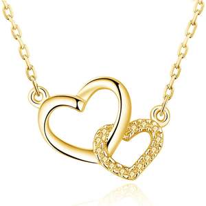 MALOYANVE Tiny Double <b>Heart</b> Pendant <b>Necklace</b> Dainty Cute Small Sterling <b>Silver</b> with Cubic Zirconia Love Jewelry - Product Image 3