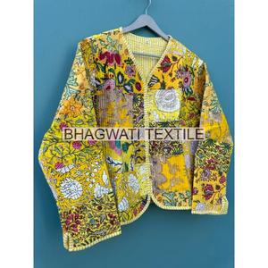Veste matelassée en coton tissé pour femmes Broderie Patchwork Imprimé Style Boho Manches longues Cadeau de vacances écologique - Product Image 2