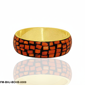Handcrafted Horn Mosaic Bangle Brass Lined Boho Inlay Statement Bracelet <b>Sustainable</b> Organic Jewelry <b>Gift</b> <b>for</b> <b>her</b> - Product Image 1