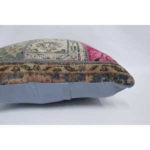 28x28 Inch Multicolor Bohemian Patchwork Wool Kantha <b>Pillow</b> Embroidered Floral Vintage Print Decorative Cushion Woven Technique - Product Image 5