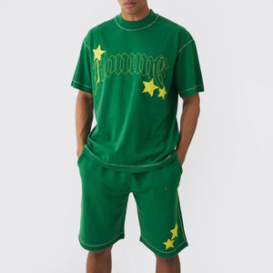 ชุดสองชิ้นสำหรับผู้ชายฤดูร้อนทำด้วยมือคุณภาพสูงระบายอากาศและลำลองขายส่งแขนสั้นและดีไซน์หลวม - Product Image 1