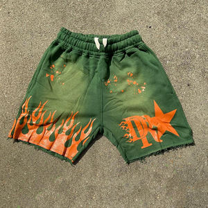 Pantalones Cortos Personalizados con Estampado de Llamas para Hombre, Pantalones Cortos Deportivos Rojos de Algodón con Gráfico de Estrella, Cintura Elástica, Pantalones Cortos de Verano - Product Image 3