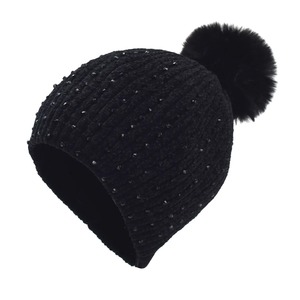 Women Winter Fashion Hat Pompom <b>Balls</b> Cap Pearls Rhinestones Knitted <b>Wool</b> Beanie Casual Outdoor Warm Female Skullies Hats - Product Image 2