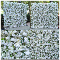 Vente en gros Fait à la main enroulé de fleurs artificielles en soie fond de mariage mur avec rose blanche couleur personnalisée et style moderne