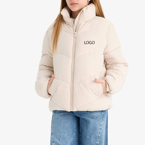 Chaqueta acolchada para niñas Tela de poliéster Material suave Manga larga con cuello alto y cierre de cremallera con bolsillos para inviernos - Product Image 1