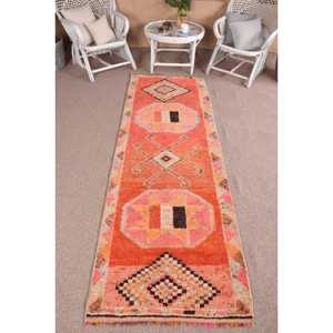 Tapis vintage 2,8 x 8,3 pieds, tapis turc, tapis oriental orange rose - Product Image 1