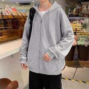 Cárdigan holgado con capucha para hombre, Top informal de Color puro, sudadera con frente abierto a la moda, prendas de vestir exteriores de otoño e invierno - Product Image 1