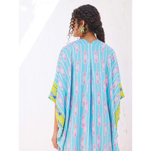 Kimono para Mujer, Color Azul Claro, Estampado Floral Rosa, Transpirable, de Algodón, Manga Larga, para Uso Diario en Todas las Estaciones - Product Image 5