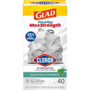 Lad ForceFlex MaxStrength с мешками для мусора Clorox, 13 галлонов, эвкалипт и перечная мята, 40 карат