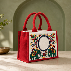 Bolsa de Lona Bordada con Elefantes Gemelos y Cierre de Cremallera, Estilo Bohemio - Product Image 6
