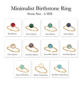 Bague de fiançailles solitaire forme ronde délicate aqua calcédoine martelé texture bague plaqué or 18 carats bague empilable minimaliste - Product Image 2