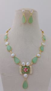 Collar Kundan con piedra esmaltada en forma de lágrima, latón pesado, diseño único, trabajo de piedra de calidad, producto a granel para amantes, patrón - Product Image 4