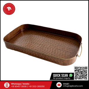 Large Hammered <b>Copper</b> Tray with <b>Handles</b> 18 Inch Rectangular, Handmade <b>Copper</b> Serving Platter for <b>Kitchen</b> Dining & Home Decor - Product Image 6