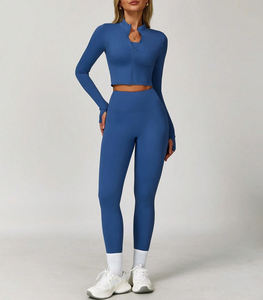 Wholesale Seamless Jacket Sports Bra and Leggings Set for Women High Stretch <b>Yoga</b> Gym Activewear Fitness 3 Piece Workout Set - Product Image 4