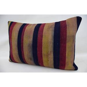 Multicolor Kilim Striped Wool Pillow 16x24 Inch Luxury Decorative Accent Cushion Woven Vintage Fluffy Pattern <b>18x18</b> Size - Product Image 3