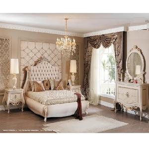 Juego de cama y dormitorio de diseño barroco francés, tamaño King, diseño clásico, hoja dorada tallada, barco, cama real de diseño tallado - Product Image 1