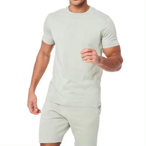 Conjuntos de pantalones cortos acogedores para hombre 100% algodón conjunto corto de moda camiseta y chándal corto conjunto de verano OEM - Product Image 1