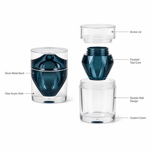 Pots cosmétiques de luxe à <span class=keywords><strong>double</strong></span> paroi en acrylique 30g 50g 50ml 100ml, pots à crème facettés, flacons pompe airless, emballages pour soins de la peau, logo personnalisé - Product Image 2