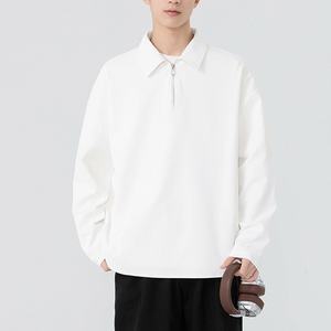 Hombres de alta calidad de color sólido de manga larga superior de moda solapa para el diseño del polo suelta Simple cremallera sudaderas con capucha - Product Image 5
