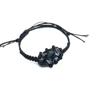 Gelang Shungite buatan tangan warisan Karelian dari Rusia Macrame untuk perlindungan EMF, gelang Fate, Perhiasan batu Chakra akar