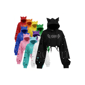 Sudadera con Capucha Corta Personalizada con Logotipo 2026, Estilo Urbano Desgastado, Sudadera con Capucha EAR de Moda, Sudadera con Capucha Gruesa de Algodón Pesado - Product Image 1