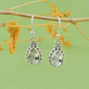 Boucles d'oreilles élégantes en argent sterling 925 plaqué or avec pierre précieuse améthyste verte, faites à la main, design bohème, cadeau élégant pour femmes, idéal pour les fêtes - Product Image 5