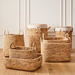 Paniers de rangement multi-usages écologiques en bambou tressé naturel, bacs organisateurs carrés pour placards et jouets - Product Image 2
