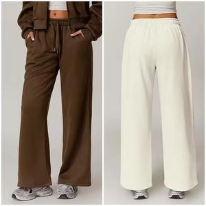 Hiver Trendy Warm Fleece Sweatpants Flare Leg Jogger Women's Drawstring Lounge Wear Casual Loose Pants - Product Image 2