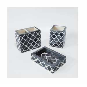 High Quality Moroccan Pattern Bone Inlay Bathroom Set of 6 Soap Dispenser Soap Dish <b>Match</b> Holder Brush Holder Tissue <b>Box</b> & Bin - Product Image 3