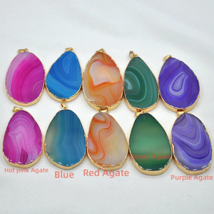 Colgante de rebanada de ágata natural, joyería DIY con elegantes piedras preciosas chapadas en oro, colgantes y dijes de moda de oro galvanizado - Product Image 4